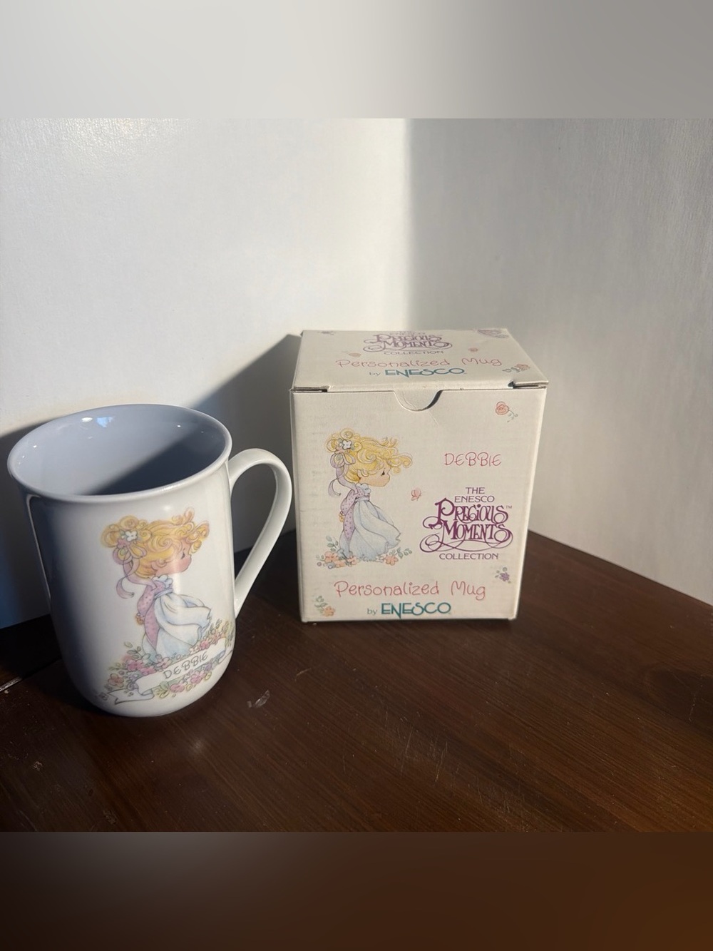 White Ceramic Precious Moments 'Debbie' Mug with Pastel Illustration